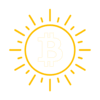 Logo with a sun design and Bitcoin symbol