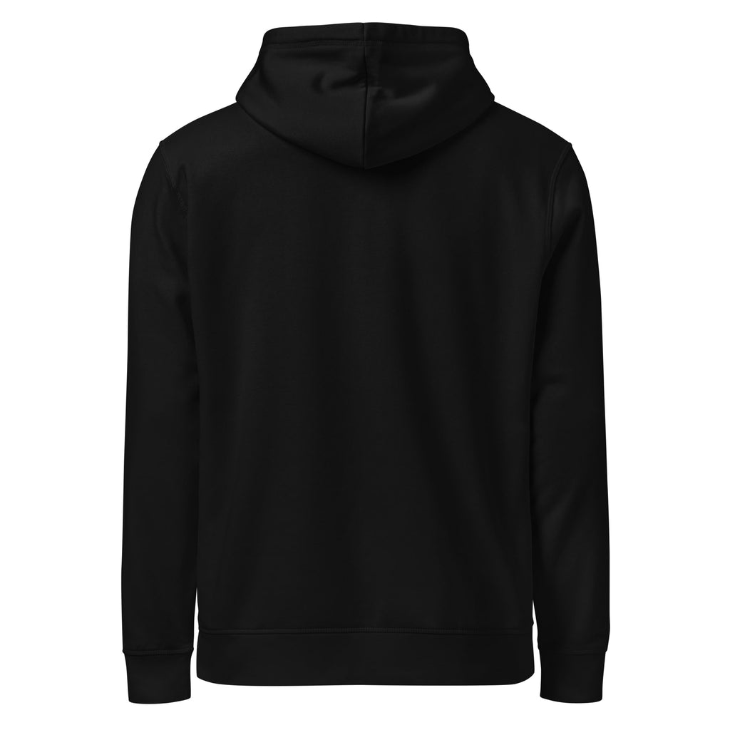 Black hoodie shown from the back on a white background