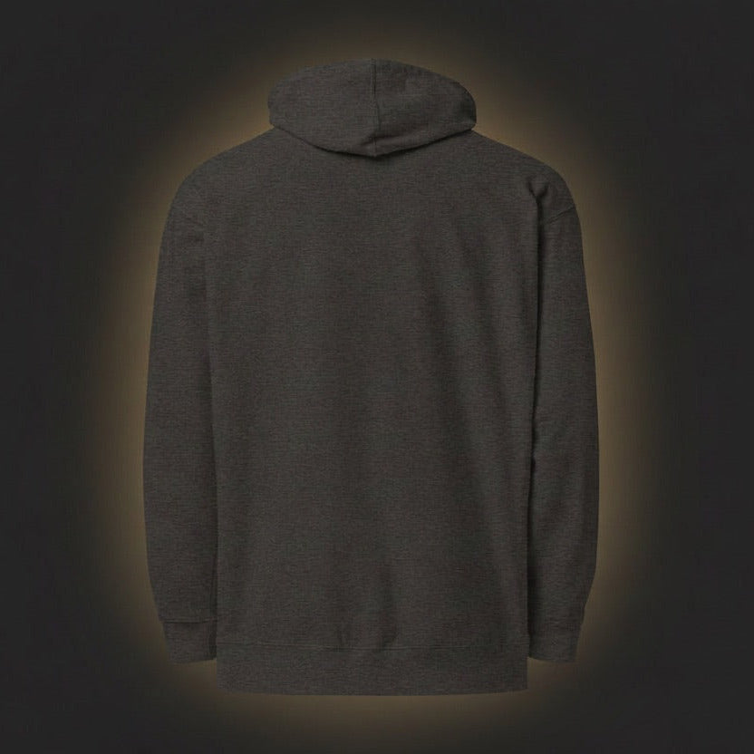 Dark gray hoodie on a black background